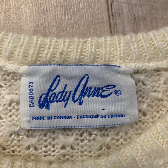 70s LADY ANNE Cream Taupe Beige Acrylic Knit Puffy Sleeved Cropped Sweater - Picture 2 of 2